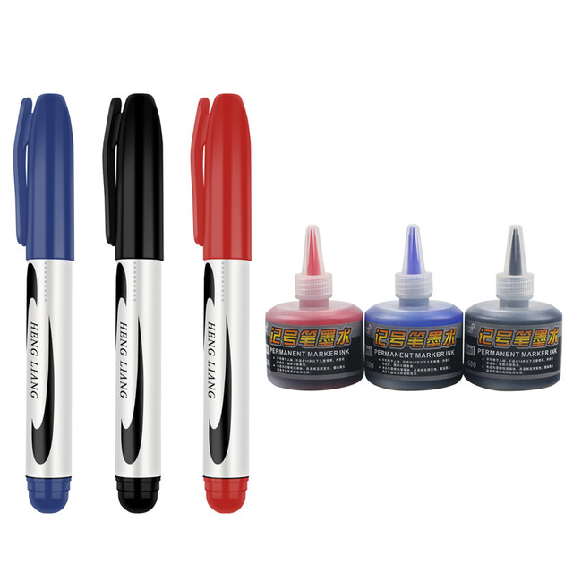 3/6Pcs/Set Permanent Markers Black/Red/Blue Oil Ink Fine Point Works on  Plastic,Wood